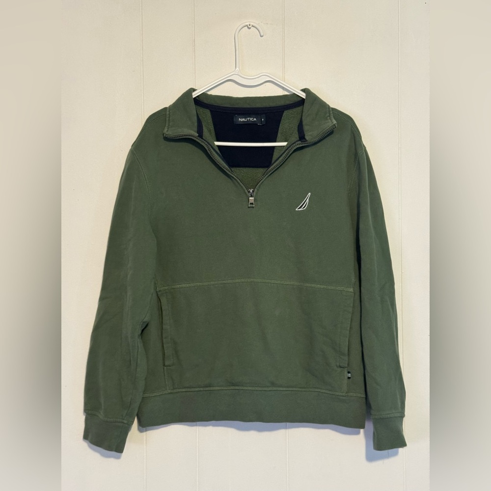 Nautica Navy and Olive Quarter-zip Sweatshirt